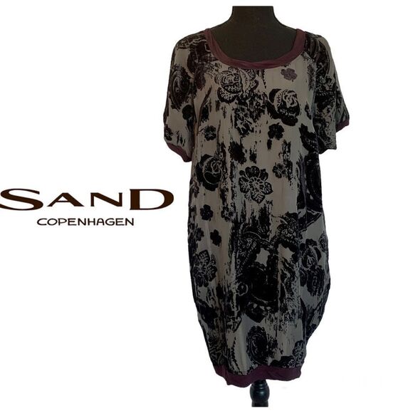 Sand Copenhagen Rose floral textured velvet short sleeved shift dress gray Sz 42 - Picture 10 of 10
